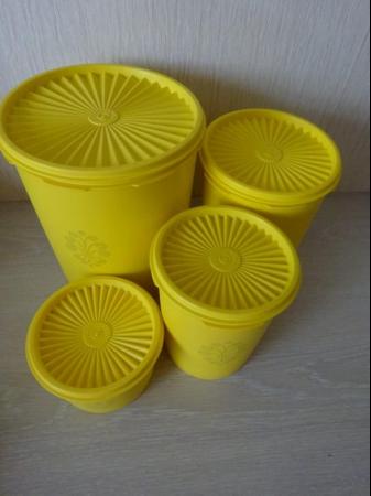 Image 1 of FOUR YELLOW TUPPERWARE STORAGE CONTAINERS-EXCELLENT