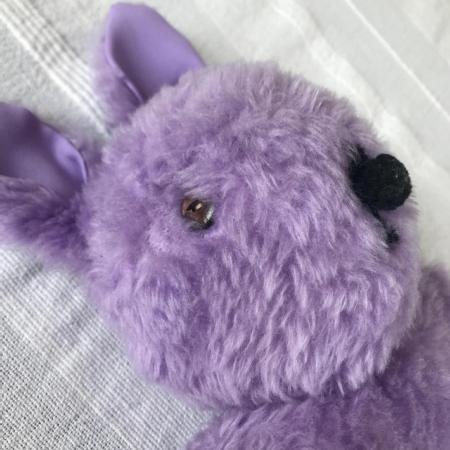 Image 2 of Vintage 1980's handmade purple faux fur rabbit soft toy.