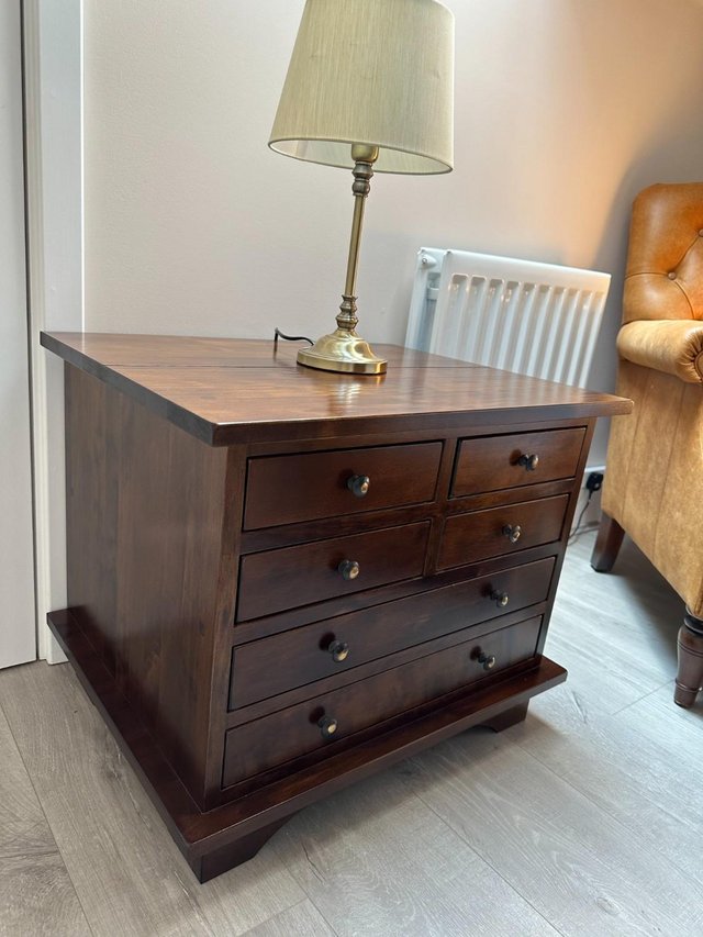 Preview of the first image of Laura Ashley Dark Chestnut Garrat 6 Drawer Side Table in Exc.