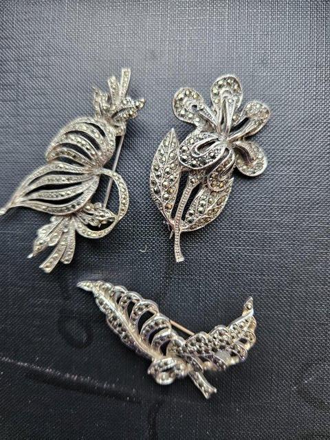 Preview of the first image of 3 x Marcasite brooches - vintage. (price for all 3).
