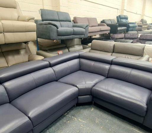 Image 8 of Torres blue leather electric recliner corner sofa