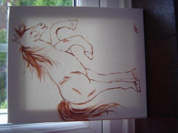 Image 1 of Horse Painting in Chestnut on White Canvas