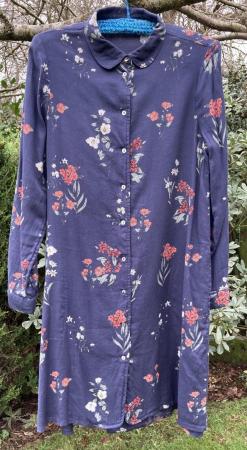 Image 1 of Fat Face Ladies Blue Floral Shirt Dress Size 12