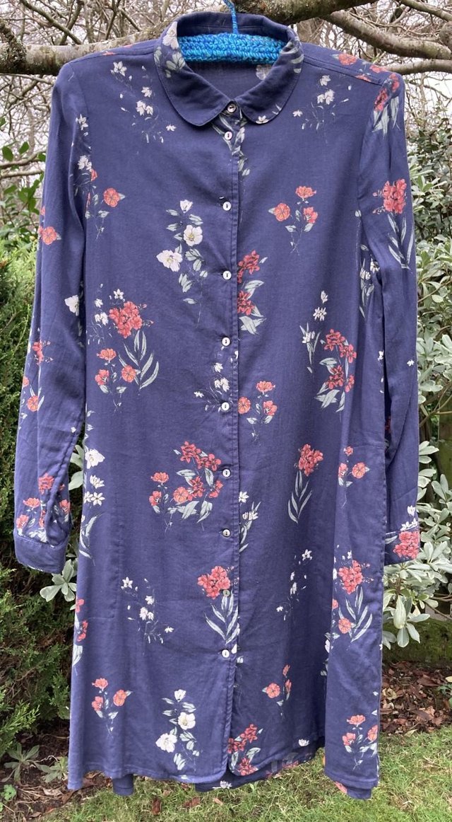 Preview of the first image of Fat Face Ladies Blue Floral Shirt Dress Size 12.
