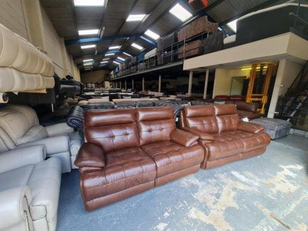Image 11 of La-z-boy Knoxville brown leather pair of 2 seater sofas