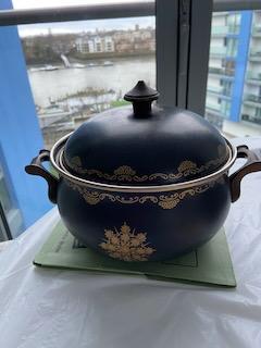 Preview of the first image of Vintage Asta Camel Black and Gold Casserole Pot.