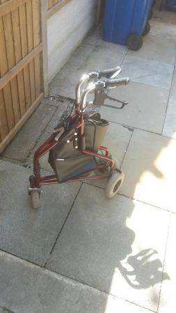Image 1 of 3 wheeled braked rollator with bag