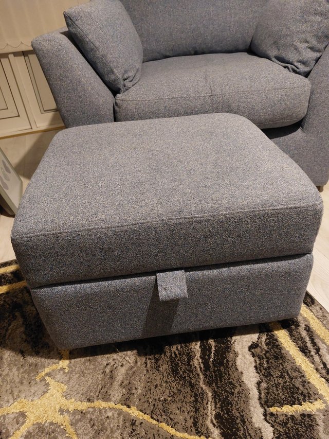 Preview of the first image of DFS denim blue 2+1 suite + pouffe.
