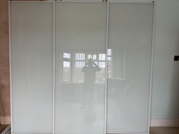 Image 1 of White Glass Sliding Wardrode Doors & Track