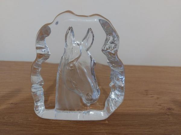 Image 1 of Three glass ornaments, horse head, Swan and Dolphins which l