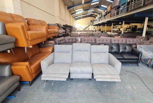 Image 2 of Dylan Oxford grey fabric electric recliner 3 seater sofa
