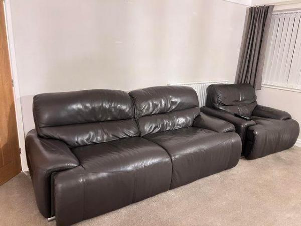 Image 1 of DFS large leather recliner sofa
