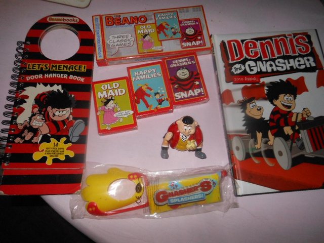 Preview of the first image of The Beano Playing Cards, Door Hangers, Book & Figure BUNDLE.