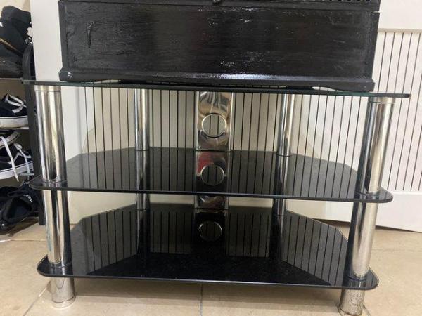 Image 1 of Black and silver Glass Television stand