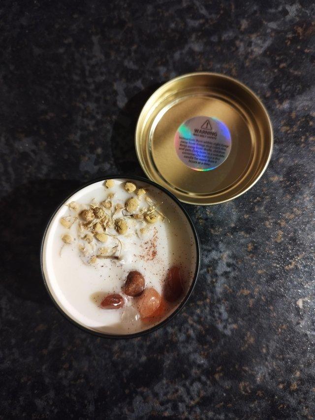 Preview of the first image of Chamomile & Carnelian Candle by Peace Junkie..