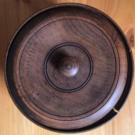 Image 2 of Vintage bamboo dish & lid, Japanese style design. Cracked.