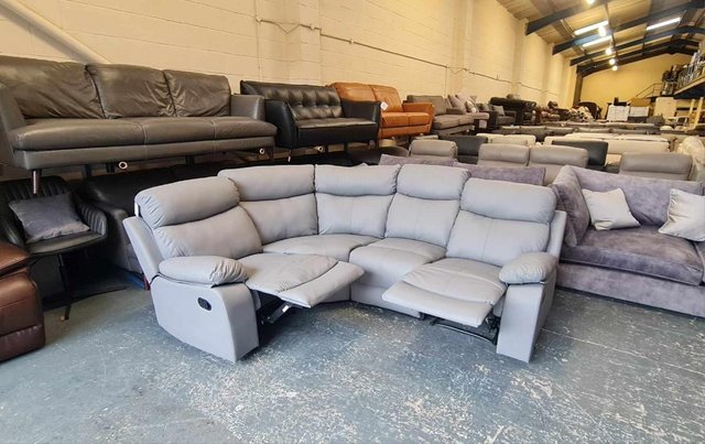Image 3 of Ex-display grey bonded leather manual recliner corner sofa