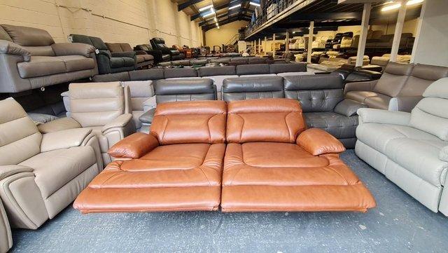 Image 10 of La-z-boy Raleigh tan brown leather manual 3 seater sofa