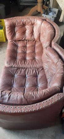Image 2 of Leather 2 seater sofa with studwork