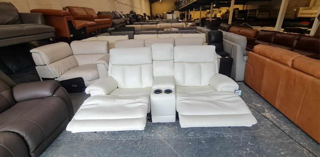 Image 20 of La-z-boy Empire white leather power Recliner Sofa