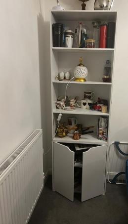 Image 1 of White Tea Table and Bookshelf in very good condition