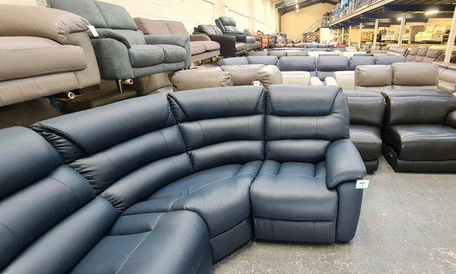Image 8 of New La-z-Boy Staten blue leather corner sofa