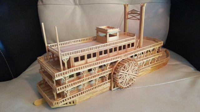 Preview of the first image of MISSISSIPPI PADDLE BOAT MATCHSTICK MODEL.