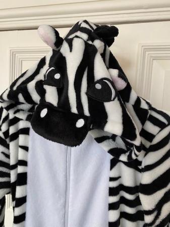 Image 2 of Cute Hooded Zebra Onesie with Zip