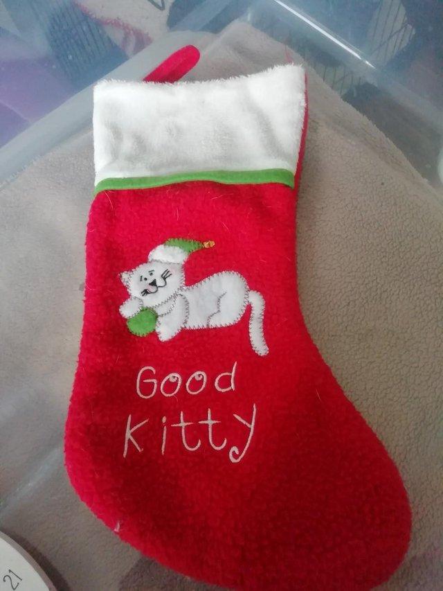 Preview of the first image of Good Kitty Christmas Stocking for cats.
