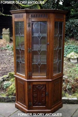 Image 13 of OLD CHARM LIGHT OAK CANTED DISPLAY CABINET CUPBOARD DRESSER