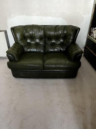 Image 2 of Full Leather Sofa Set, 3, 2 & 1 Seater & Footstool
