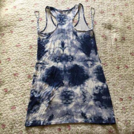 Image 2 of NEW LOOK Vtg Tie-Dyed Blue Racer Back Stretchy Mini-Dress 8