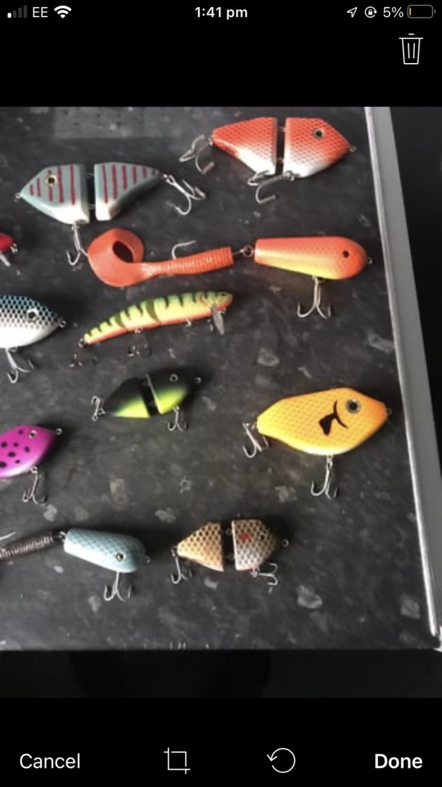 Preview of the first image of Old school fox lure fishing collection jerk baits crank bait.