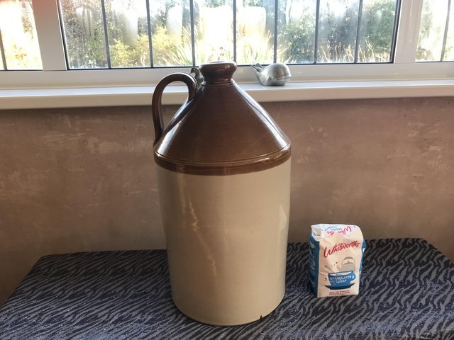 Preview of the first image of Vintage stoneware jug 4 gallon.