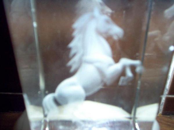 Image 1 of Laser Etched Block Glass Cube/Horse.