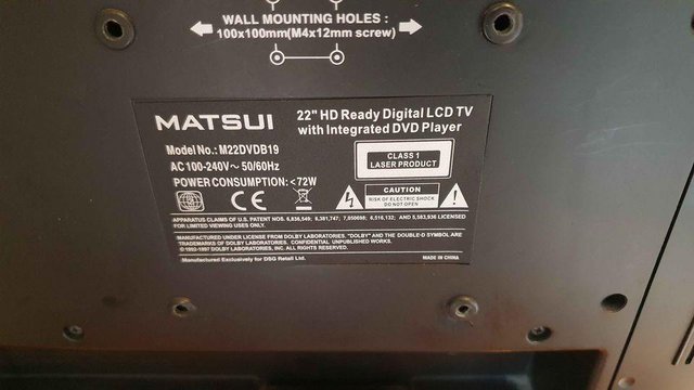Image 4 of Matsui 22" TV with DVD & Freeview. PC VGA HDMI
