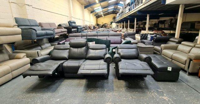 Image 8 of Benton dark grey electric 3 seater sofa, armchair and puffee