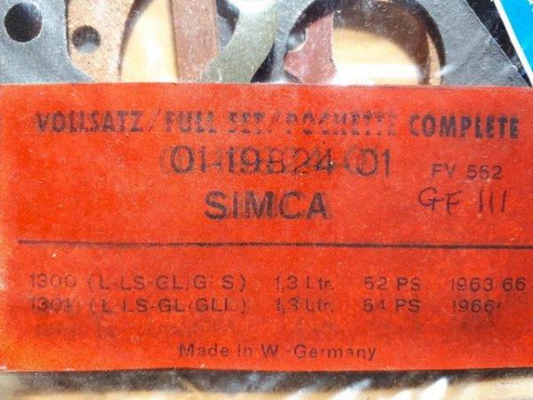 Image 3 of SIMCA 1300 1301 L-LS-GL-GLS ENGINE GASKET SET 1963-75