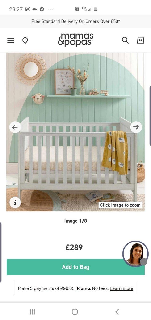 Preview of the first image of Mamas & Papas Cot/Cotbed, changing table & mattress.