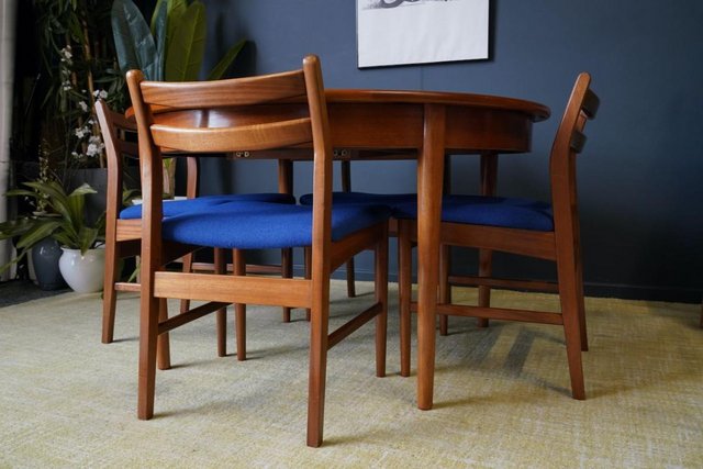 Image 12 of Mid C 1970s Teak Dining Set D-end Table 4 Barback Chairs