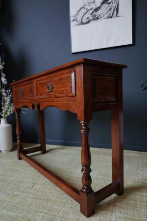 Image 4 of Antique Georgian Style Oak Two Drawer Dresser Hallway Table