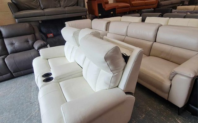 Image 7 of La-z-boy Empire white leather power Recliner Sofa