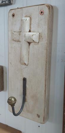 Image 1 of £35 reclaimed wooden Chapel pew cross with hook