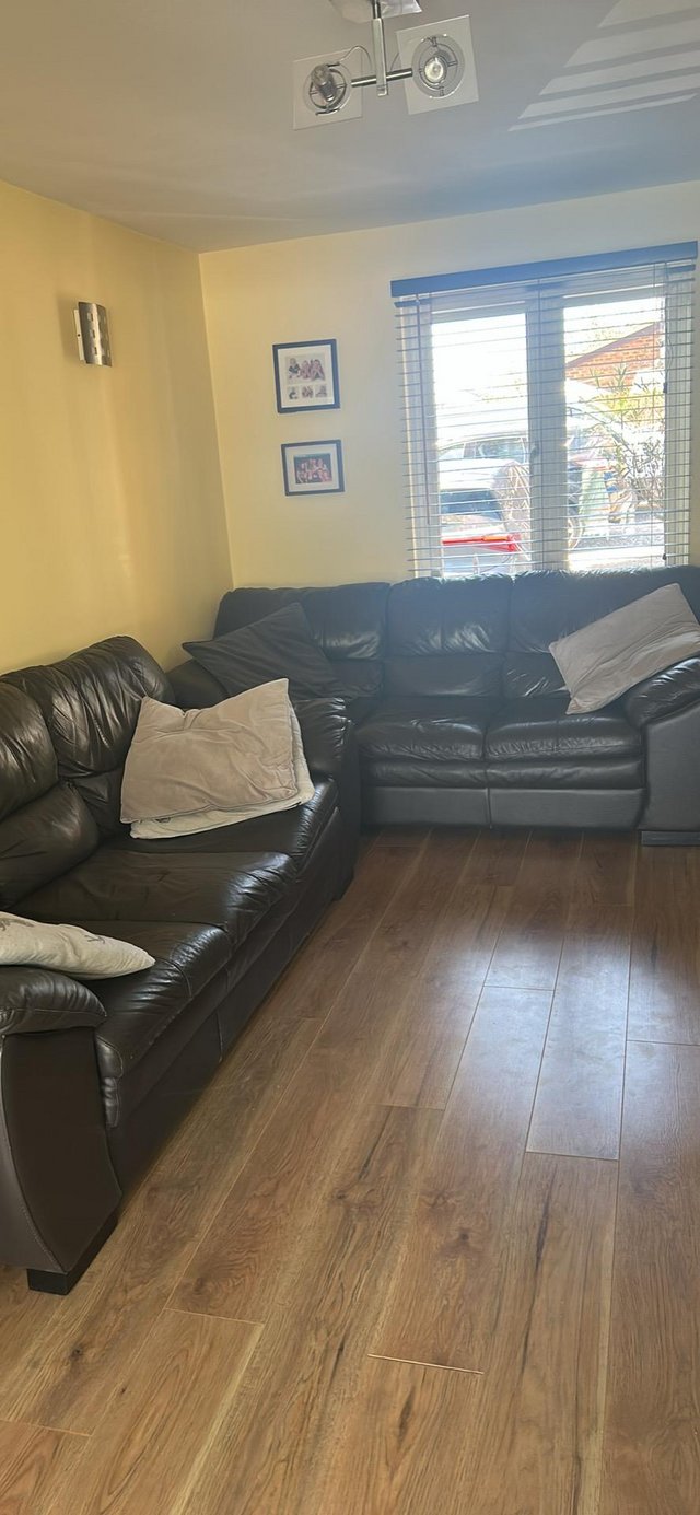 Two matching dark brown leather sofas good condition — Furniture & Homeware in Chelmsford