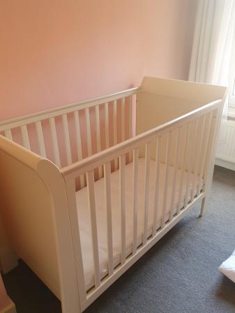 Image 1 of Baby White Cot and Mattress