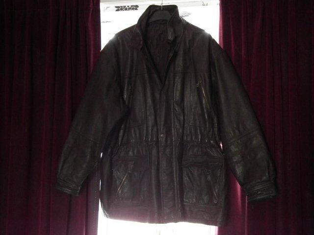Preview of the first image of Men's brown soft leather jacket 54" XXL.