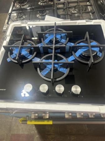 Image 1 of CANDY 60CM GAS ON GLASS HOB-4 BURNERS-CAST IRON-NEW-TOP SPEC