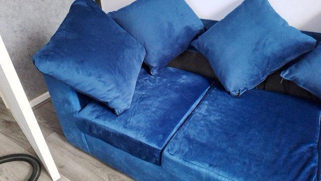 Image 3 of Brand new blue velvet corner sofa. Now reduced in price