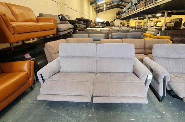 Image 2 of Packham grey fabric electric recliner pair of 3 seater sofas