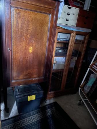 Image 3 of Tall Edwardian cabinet plus a smaller glass fronted one.